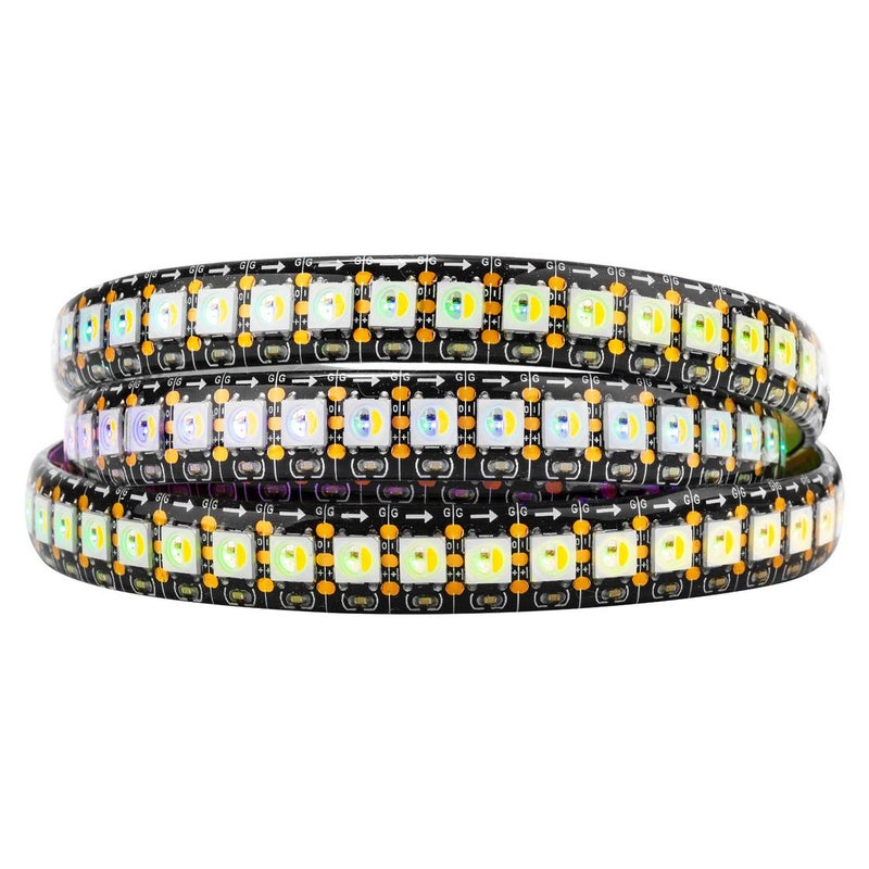 BTF-LIGHTING RGBW RGB+Cool White SK6812 (Similar WS2812B) Individually Addressable 3.3ft 1m 144(2X72) LEDs Flexible 4 Colors in 1 LED Dream Color LED Strip IP65 Waterproof DC5V Black PCB - Image 1